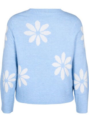 Zizzi Strikket bluse med blomster, Della R. Blue Comb, Packshot image number 1