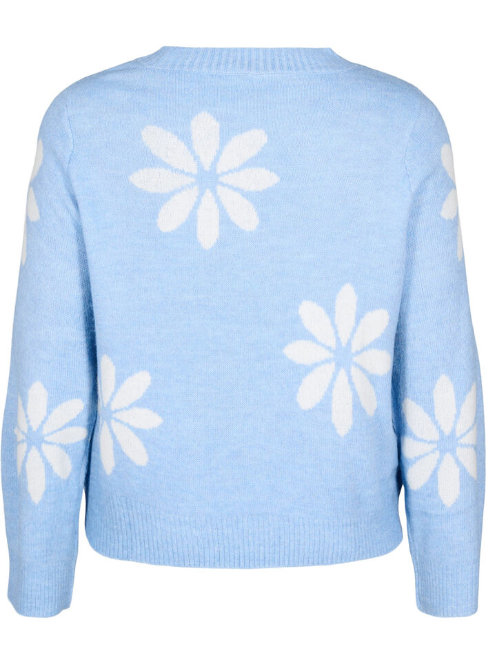 Strikket bluse med blomster, Della R. Blue Comb, Packshot image number 1