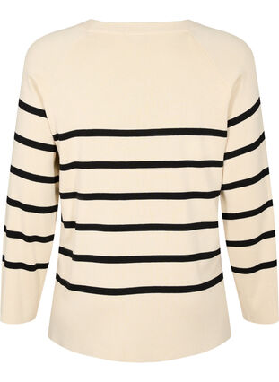Zizzi Stripete viskose genser, Sandshell/Black S., Packshot image number 1