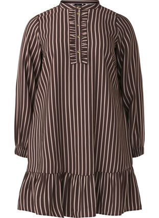 Zizzi Kort, stripete kjole med volangdetaljer, Hot Fudge Stripe AOP, Packshot image number 0
