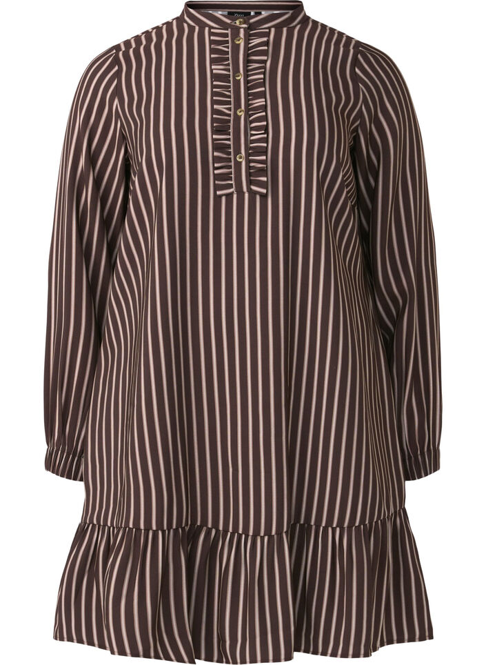 Kort, stripete kjole med volangdetaljer, Hot Fudge Stripe AOP, Packshot image number 0
