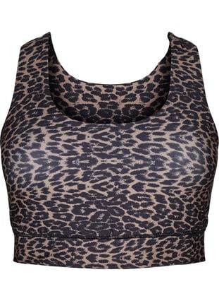 Zizzi Racerback sports-BH med leopardmønster, Brun, Packshot image number 0