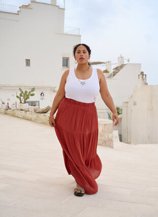 Zizzi Langt skjørt med strikk i livet, Burnt Henna, Image image number 0