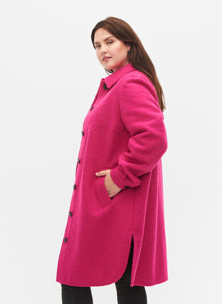 Lang skjortejakke i bouclé-look, Fuchsia Red, Model image number 3