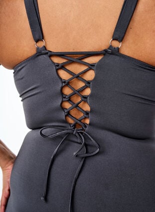 Zizzi Badedrakt med snøredetalj, Grå, Model image number 2