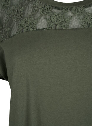 Kortermet t-skjorte i bomull med blonder, Thyme, Packshot image number 2