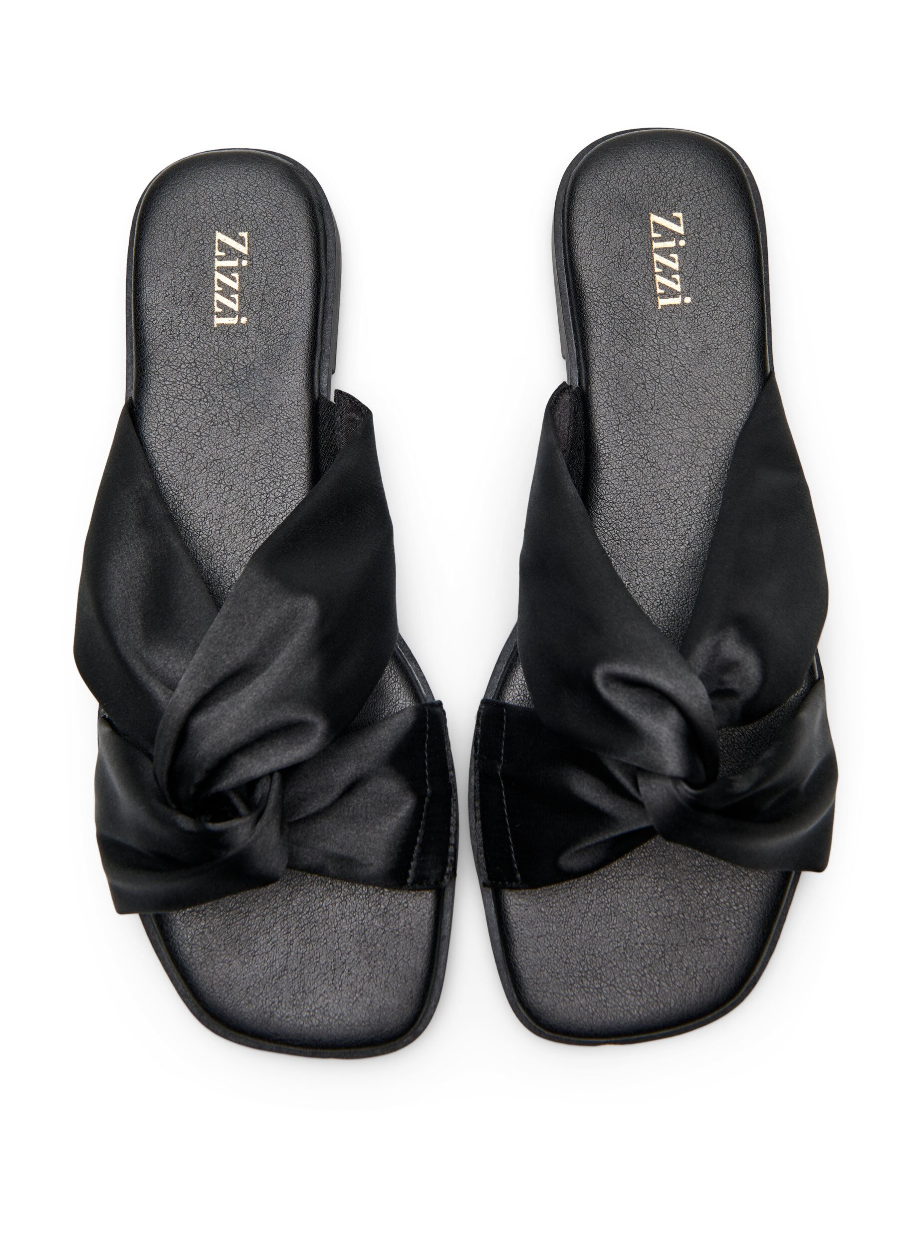 Zizzi Flate sandaler med kryssede satinstropper, Svart, Packshot image number 1