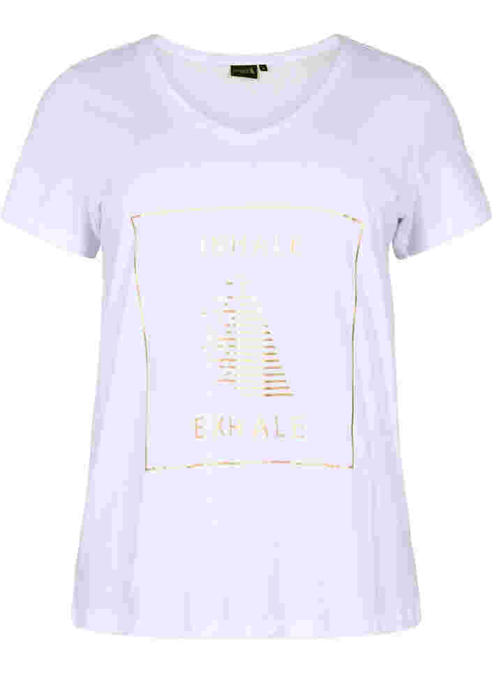 T-skjorte med trykk i bomull til trening , White w. inhale logo, Packshot image number 0