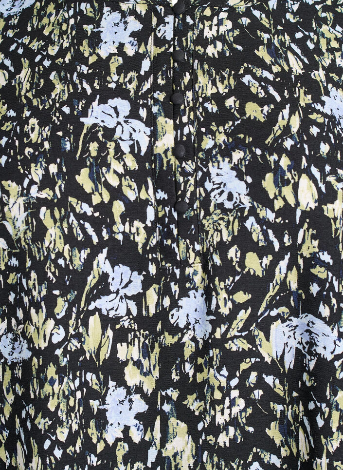 Langermet bluse med m&oslash;nster og knapper, Svart, Packshot image number 2