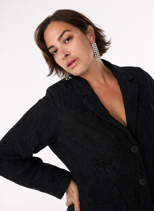 Zizzi Blondeblazer med knappelukking, Svart, Model image number 3