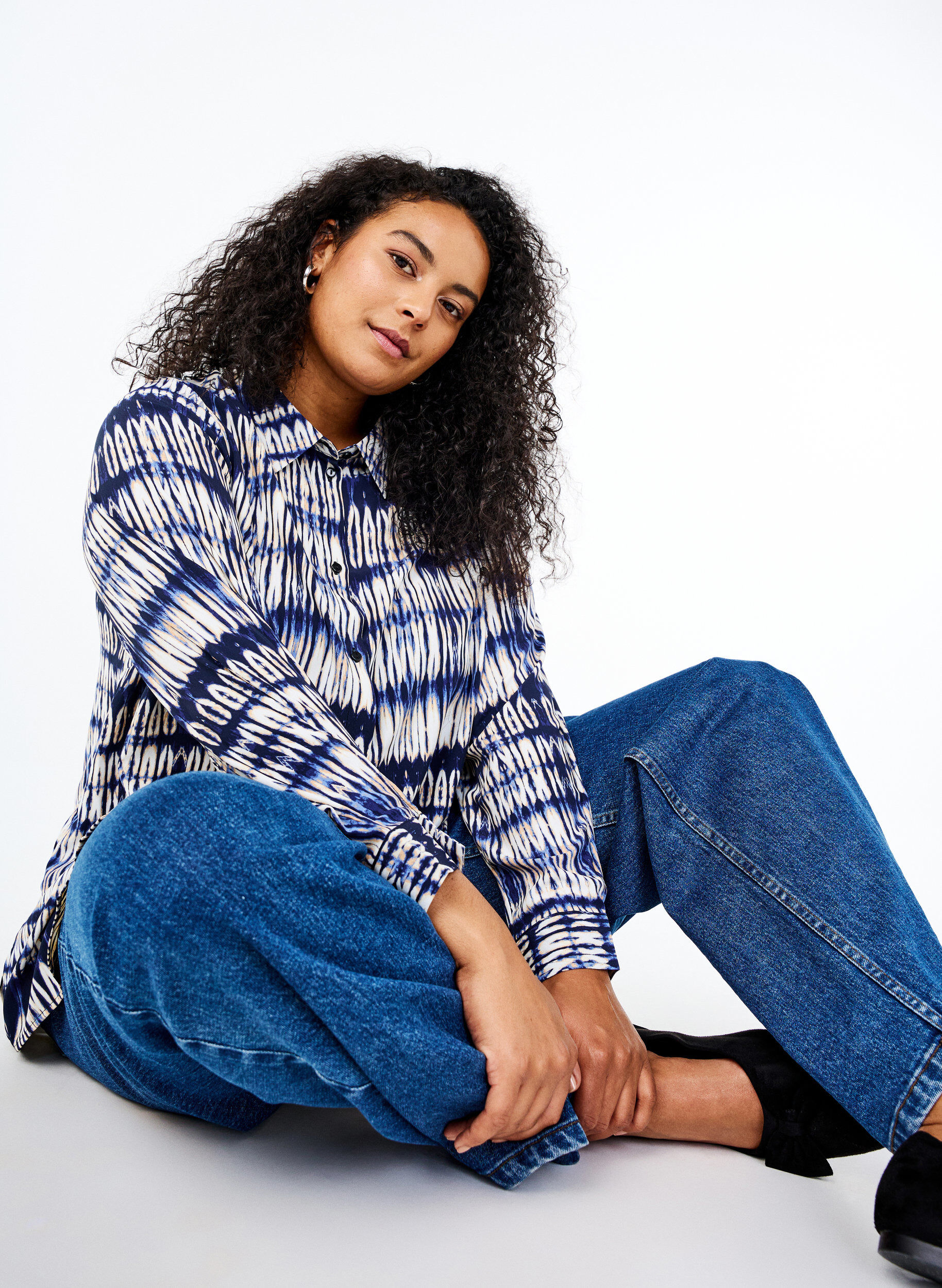 Zizzi M&oslash;nstret skjorte, Bl&aring;, Image image number 0