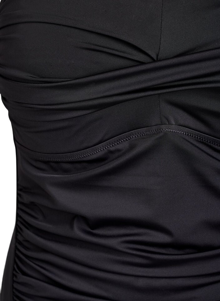 Stroppel&oslash;s badedrakt med drapering og polstrede sk&aring;ler, Svart, Packshot