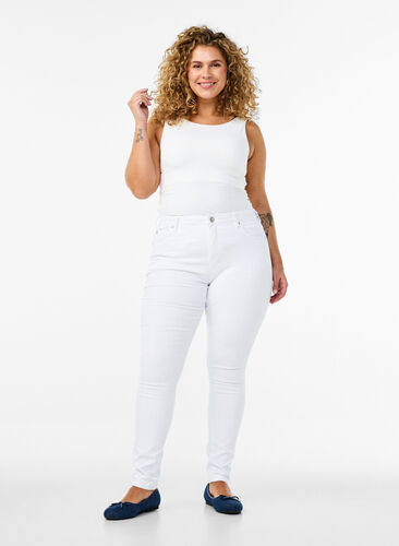 Zizzi Super slim Amy jeans med høyt liv, Hvit, Model image number 0