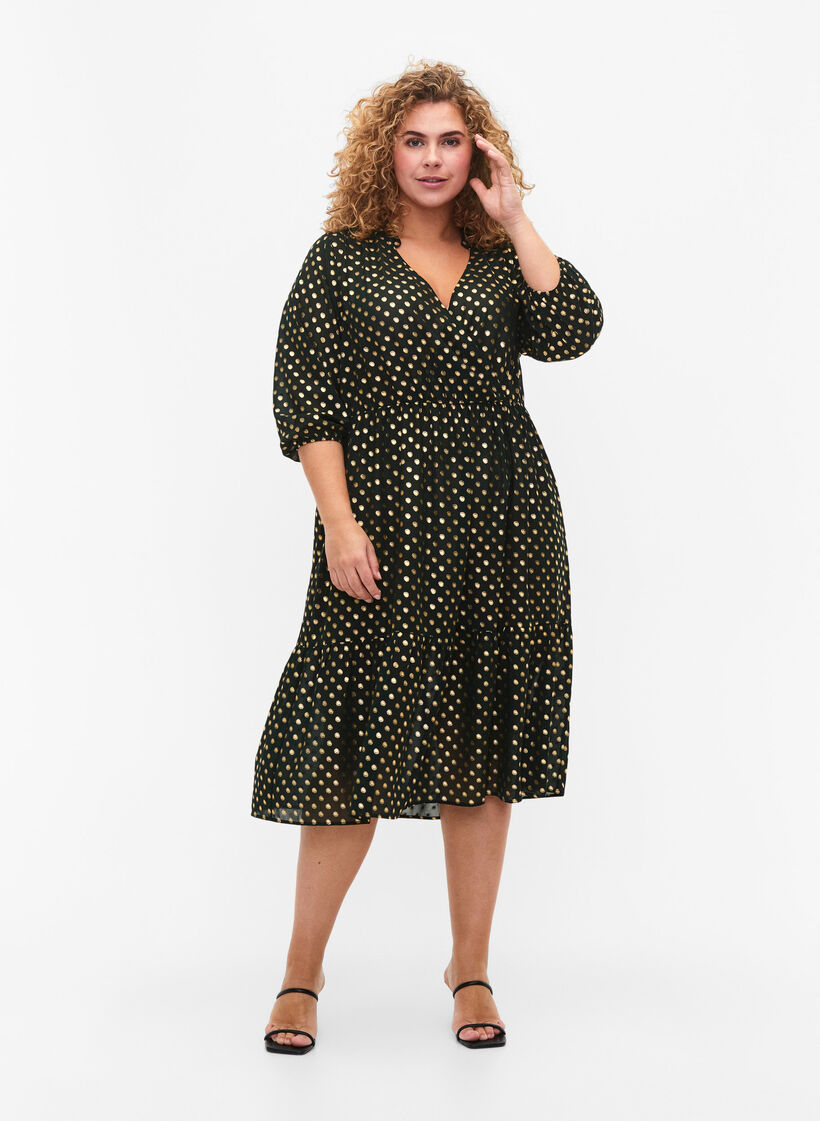 Kjole med prikkete mønster og 3/4 ermer, Scarab w. Gold, Model image number 2