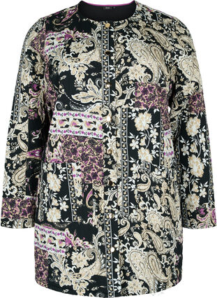 Quiltet jakke med paisleymønster og knappelukking, Black Patchwork AOP, Packshot image number 0