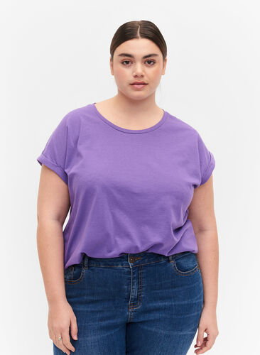 Kortermet T-skjorte i bomullsblanding, Deep Lavender, Model image number 0