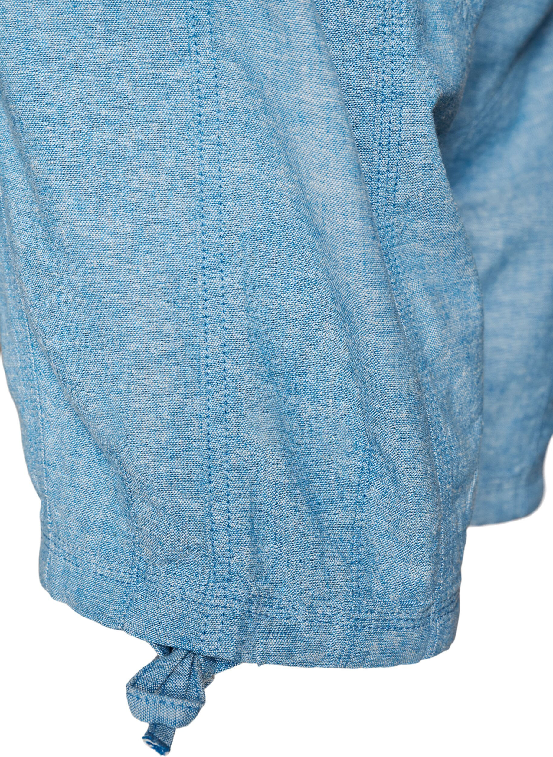 Zizzi Capribukser i bomull og lin med elastisk midje og knytesnor, Bl&aring;, Packshot image number 3