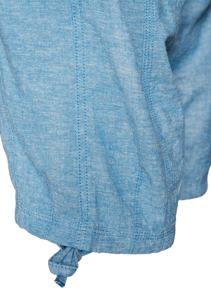 Capribukser i bomull og lin med elastisk midje og knytesnor, Bl&aring;, Packshot image number 3