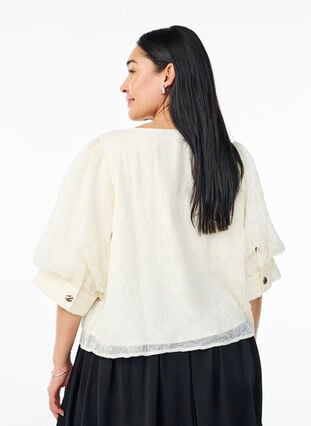 Zizzi Fest bluse med paljetter og 1/2 ermer, Vanilje, Model image number 2
