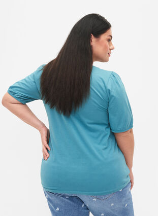 T-skjorte i bomull med 2/4-ermer, Brittany Blue, Model image number 1