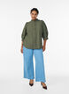 Bluse med 3/4 ermer og dekorative folder, Grønn, Model image number 1
