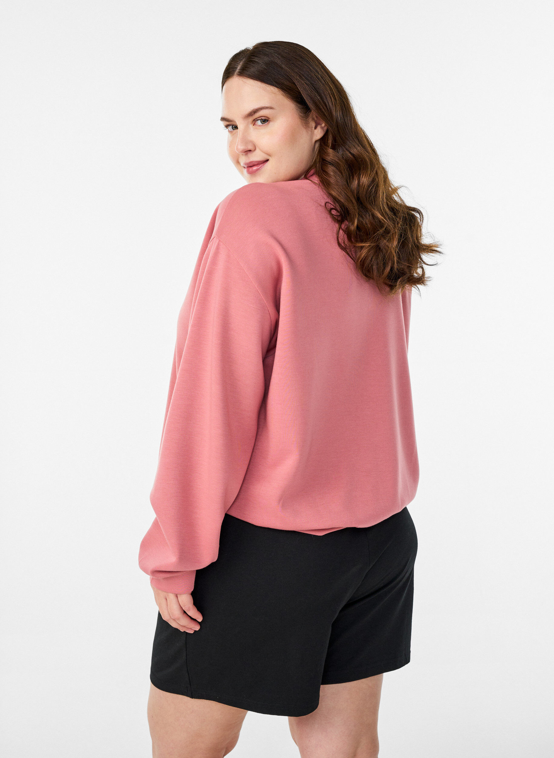 Zizzi Bomber cardigan med glidel&aring;s, Rosa, Model image number 2
