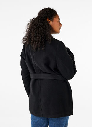 Zizzi Kort ulljakke med belte, Black, Model image number 1