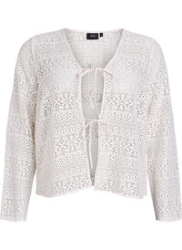 Cardigan med hullmønster og knytebånd, Vanilje Cardigan med hullmønster og knytebånd