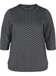 Bluse i et strukturert mønster med 3/4-ermer, Black