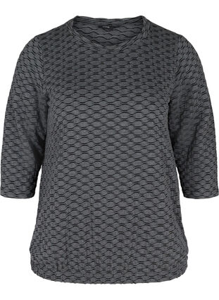 Bluse i et strukturert mønster med 3/4-ermer, Black, Packshot image number 0
