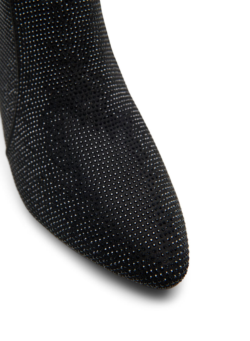 Wide fit - Ankelstøvler med rhinesteiner, Black, Model