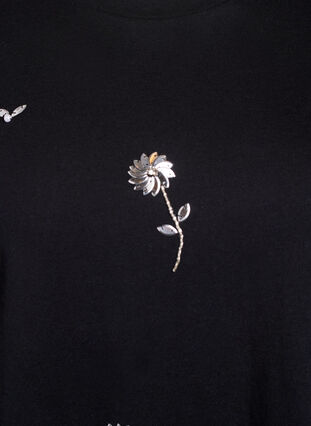 Zizzi T-skjorte med paljettblomster, Svart, Packshot image number 2