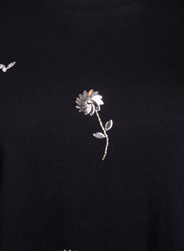 T-skjorte med paljettblomster, Svart, Packshot image number 2