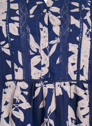 Zizzi Kort viskosekjole med blonderkant og A-formet snitt, Blå, Packshot image number 2