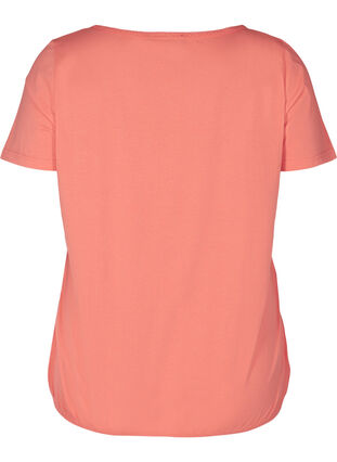 Kortermet T-skjorte med rund hals og blondekant, Living Coral, Packshot image number 1