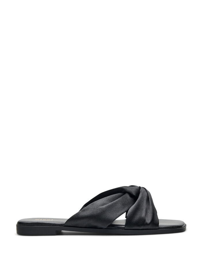 Wide fit - Slip-in med kryssede satengstropper, Black, Packshot