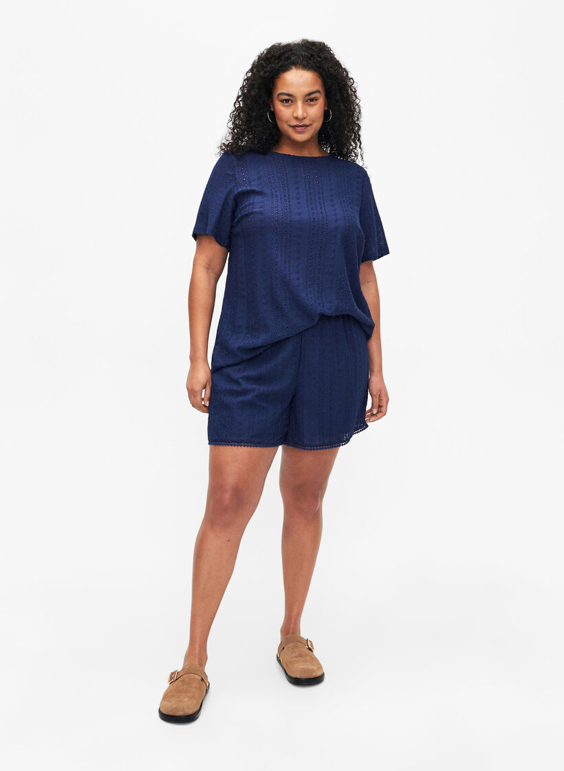 Kortermet bluse med teksturmønster, Medieval Blue, Model image number 2