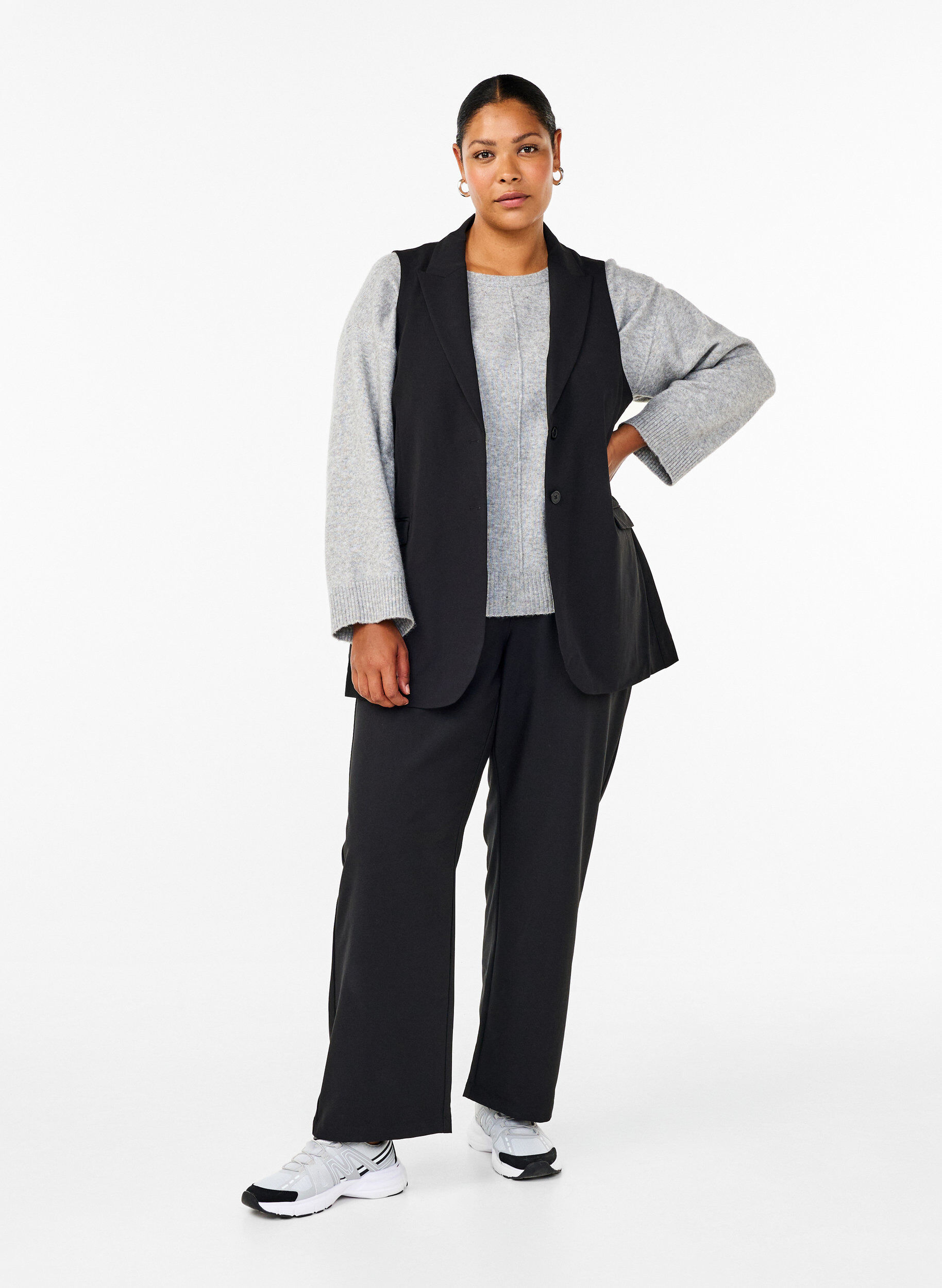 Zizzi Vest med krage og lommer, Black, Model image number 2