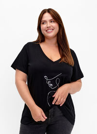 T-skjorte i bomull med paljetter, Black W. Face, Model