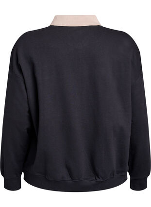 Zizzi Organisk bomullsgenser med krage og kontrasttrykk, Black w. Simply Taup, Packshot image number 1