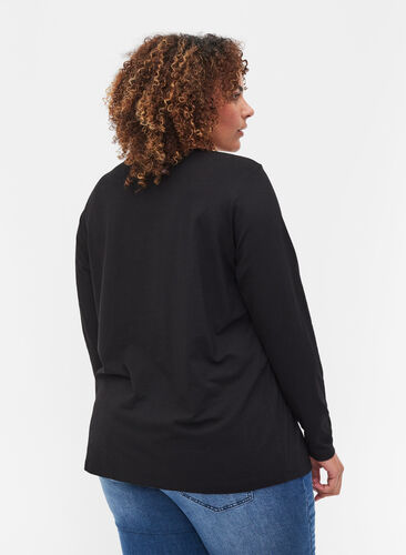 Ensfarget bluse med lange ermer, Black, Model image number 1
