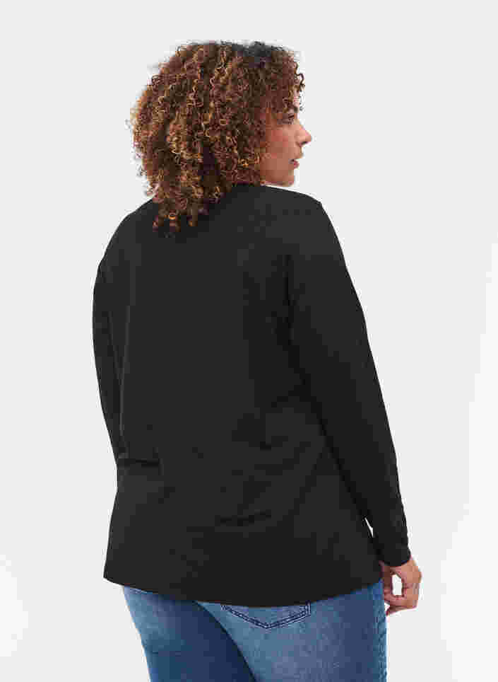 Ensfarget bluse med lange ermer, Black, Model image number 1