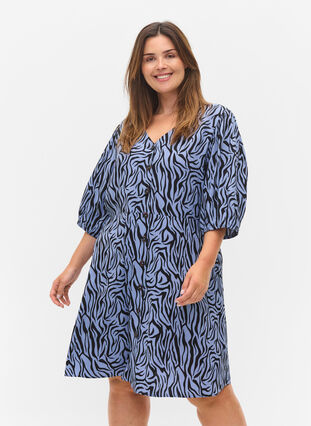 Kjole med knapper og 3/4-ermer, Blue Zebra, Model image number 0