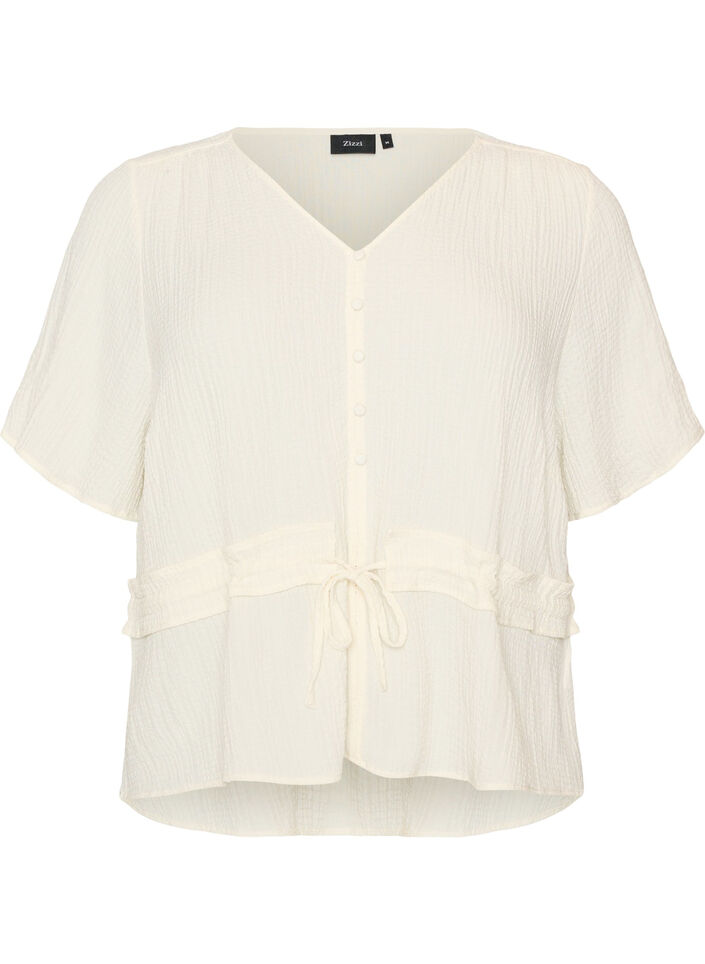 Bluse med tekstur og knytebelte, Vanilje, Packshot image number 0