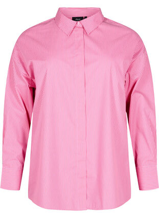 Zizzi Løs langermet skjorte med striper, Rosa, Packshot image number 0