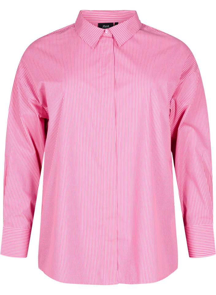 Løs langermet skjorte med striper, Rosa, Packshot image number 0