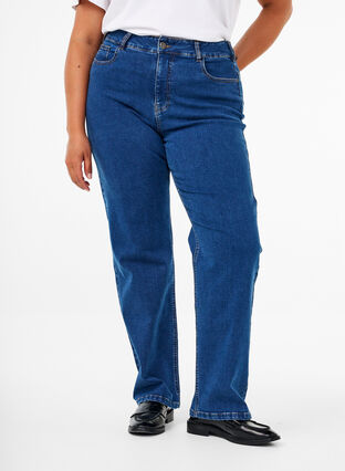  Gemma jeans med høy midje og rett passform, Dark blue, Model image number 2