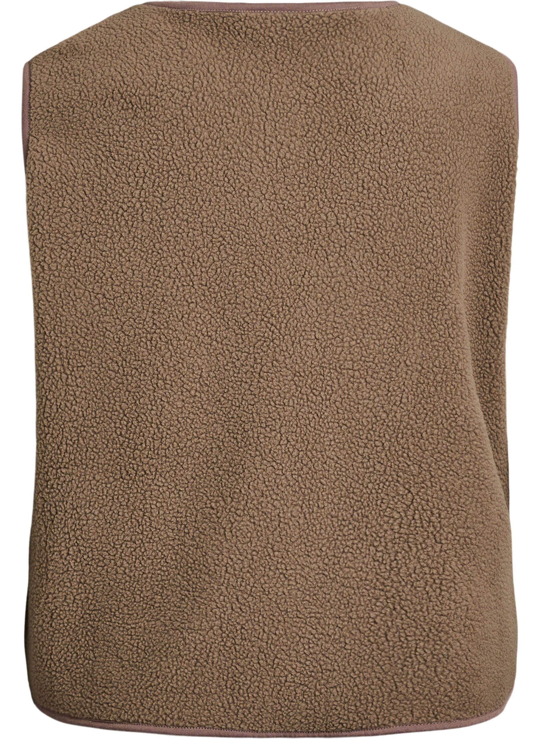 ZizziTeddy gilet med knapper og lommer, Brun, Packshot image number 1