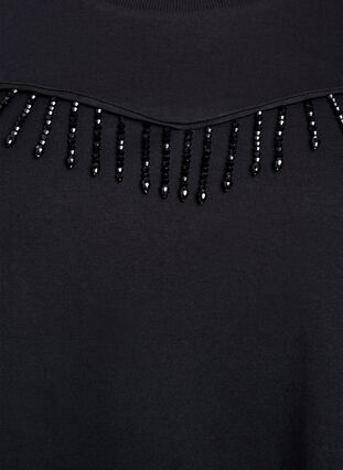 Zizzi T-skjorte i 100% organisk bomull med perlefranser, Black, Packshot image number 2