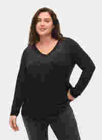 Bluse med similisten og lange ermer, Black, Model